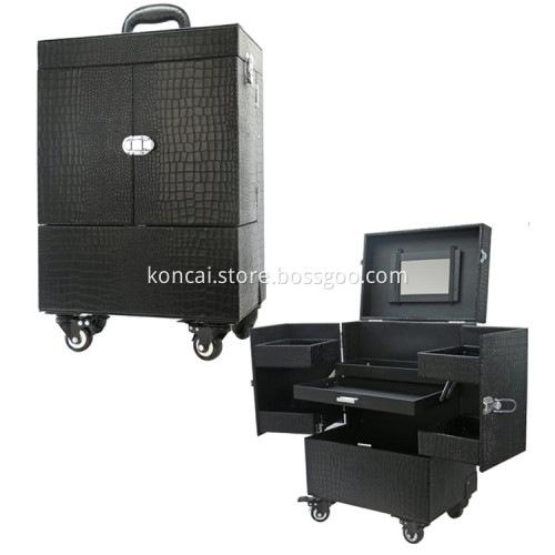 Aluminum Cosmetic Cases With Trolley Leather Cosmetic Bag